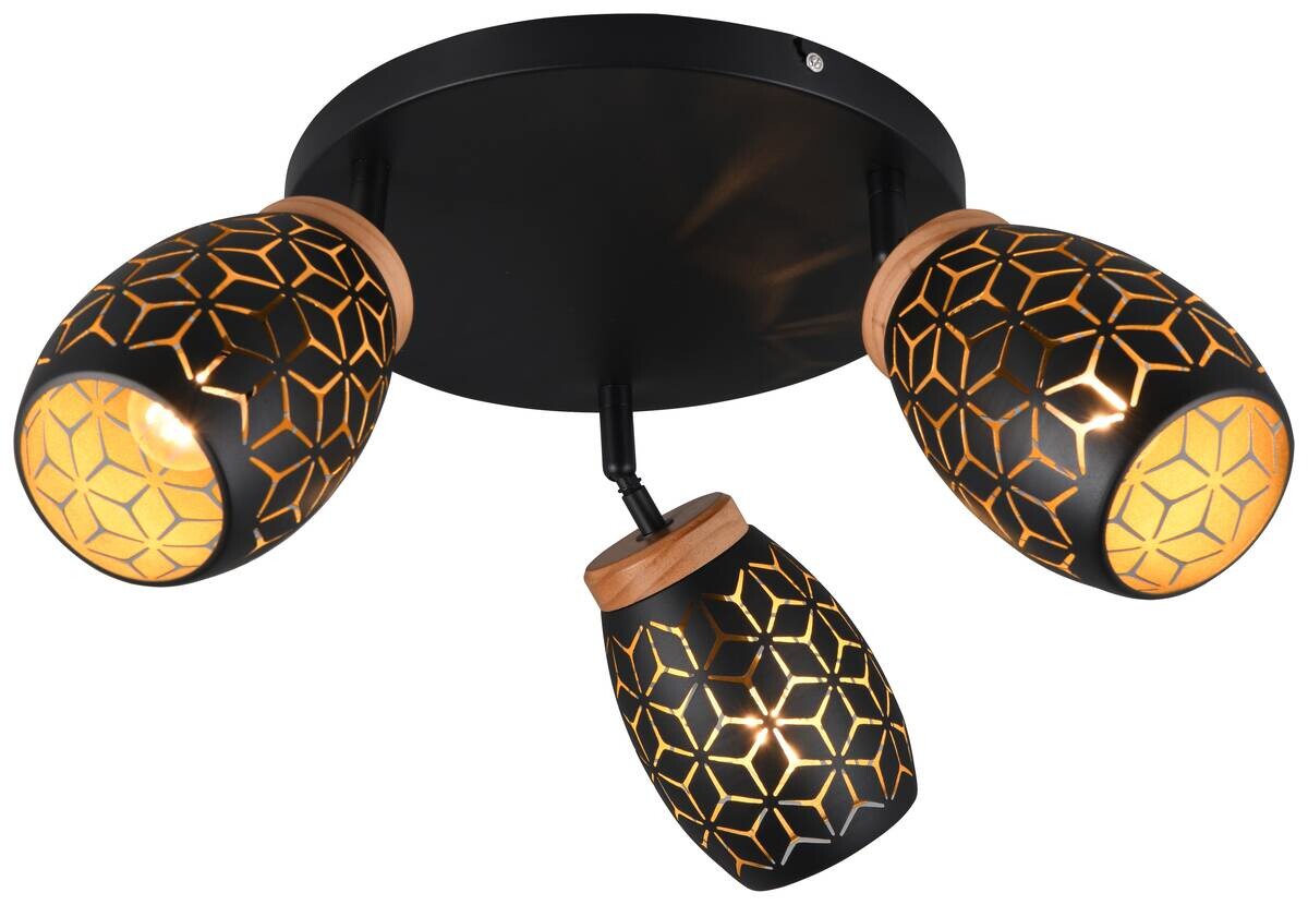 Reality Leuchten Spots Bidar schwarz gold Metall D: ca. 27 cm E14 3 Brennstellen