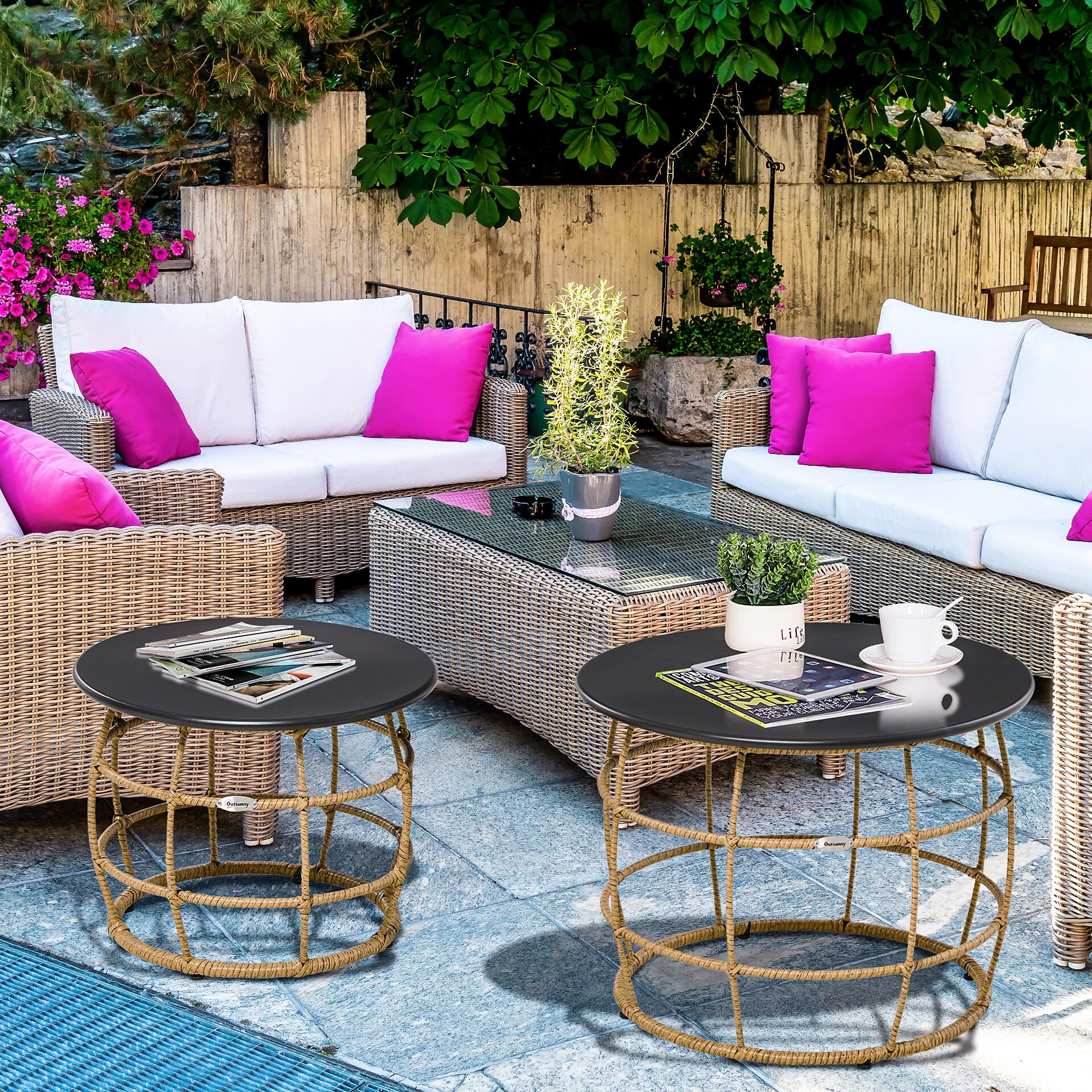 Outsunny Beistelltisch sand Polyrattan B/H/L: ca. 60x60x47 cm