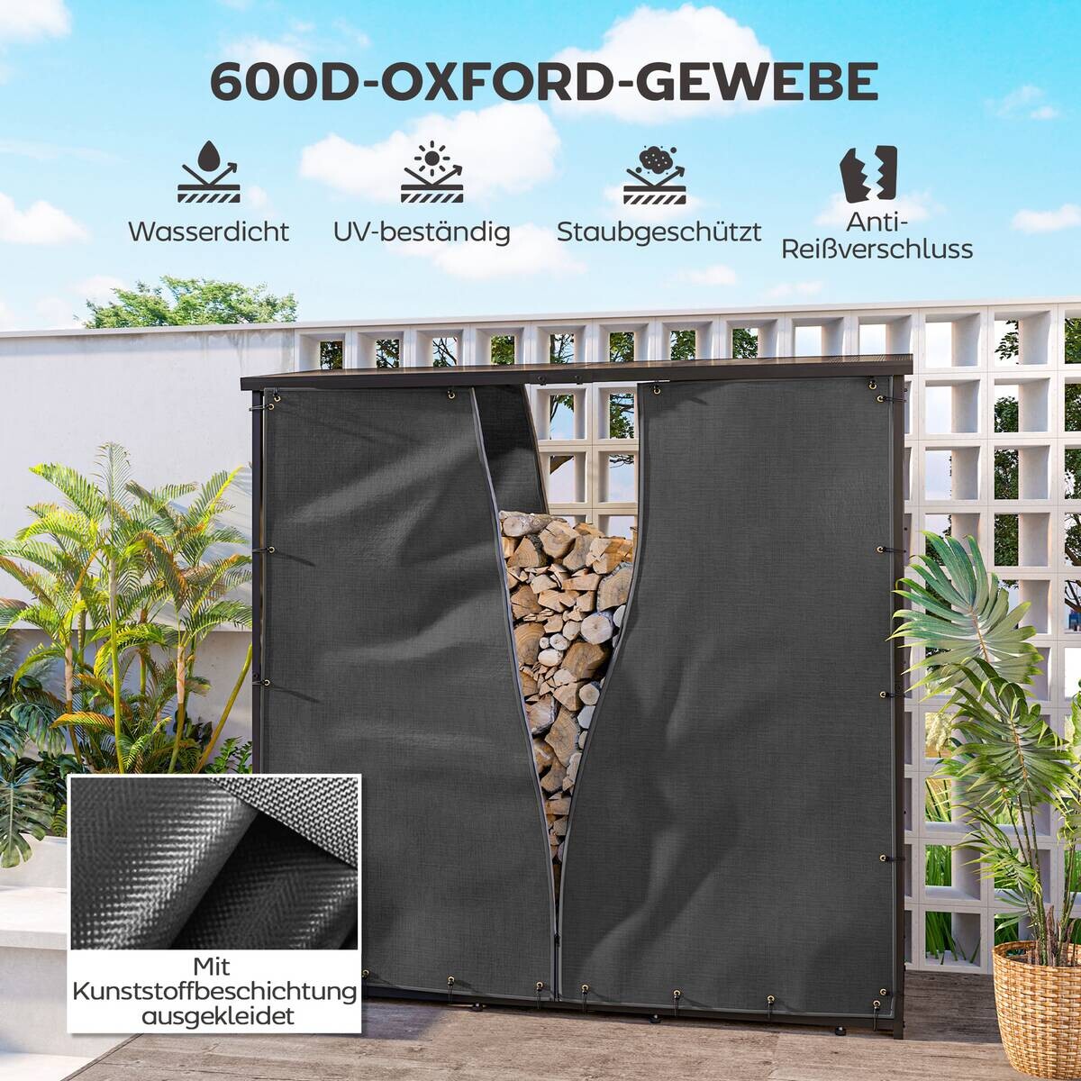 Outsunny Kaminholzregal Abdeckung schwarz Polyester B/H/L: ca. 1x173x174 cm