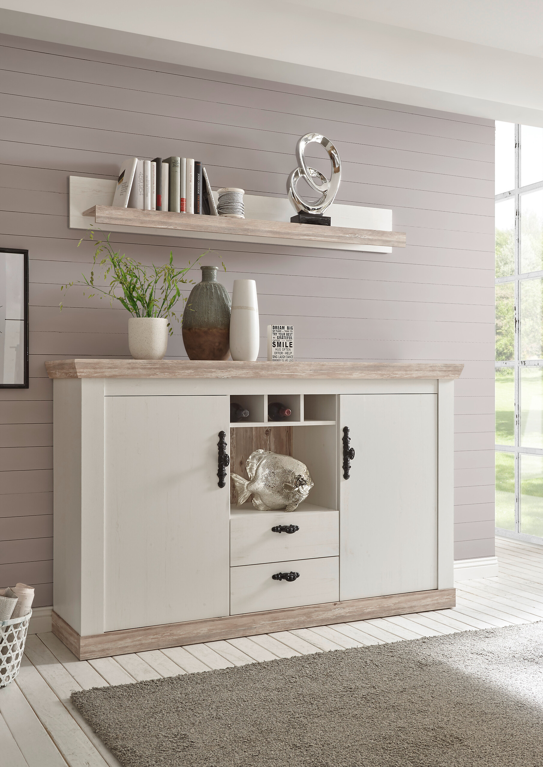 Wandboard Florenz weiß Pinie Optik Holzwerkstoff B/H/T: ca. 150x20x20 cm