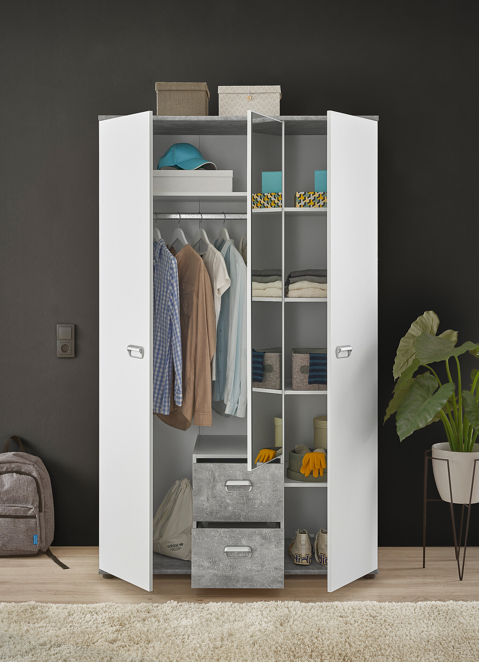 Kleiderschrank Matino Beton B/H/T: ca. 115x191x53 cm