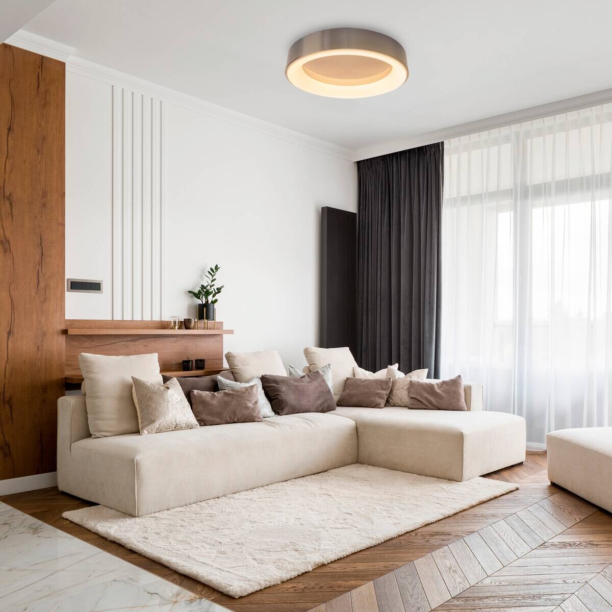 Näve Leuchten Deckenleuchte 1386961 nickel matt Kunststoff Metall B/H/T: ca. 46,5x8x46,5 cm null 1 Brennstellen