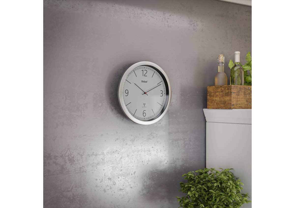 Mebus Wanduhr silber D: ca. 25 cm