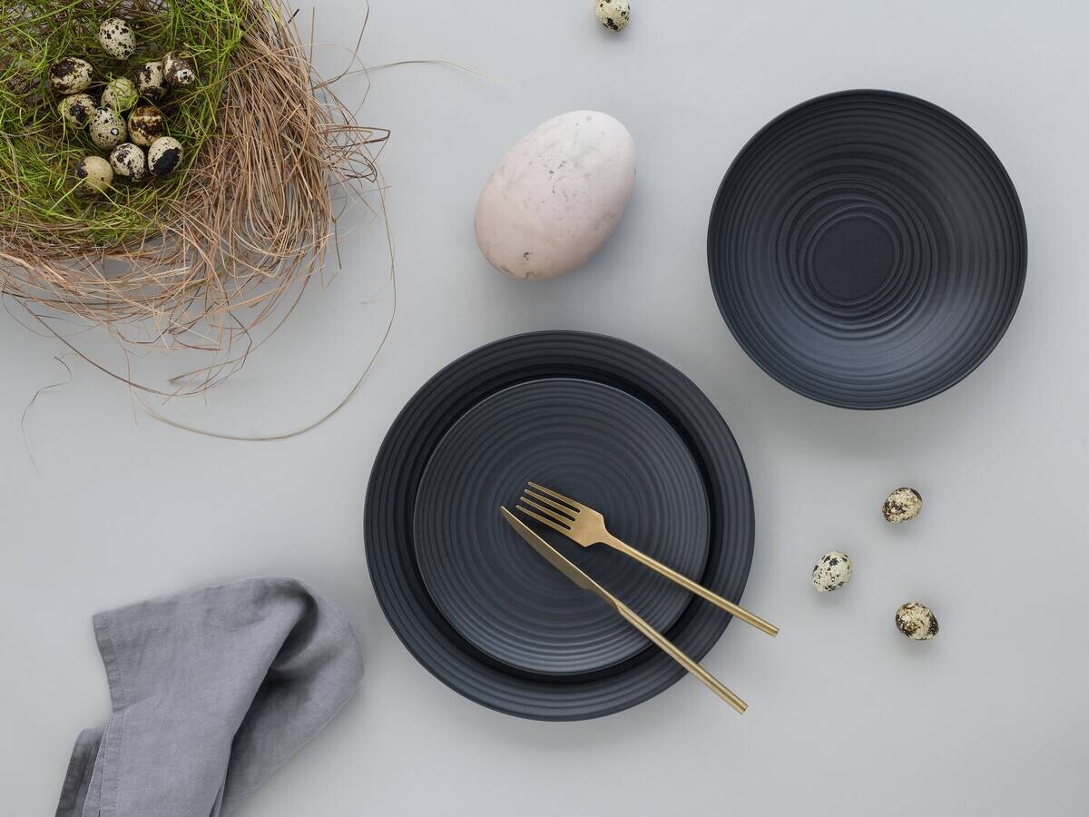 CreaTable Teller-Set Lava Stone schwarz Steinzeug
