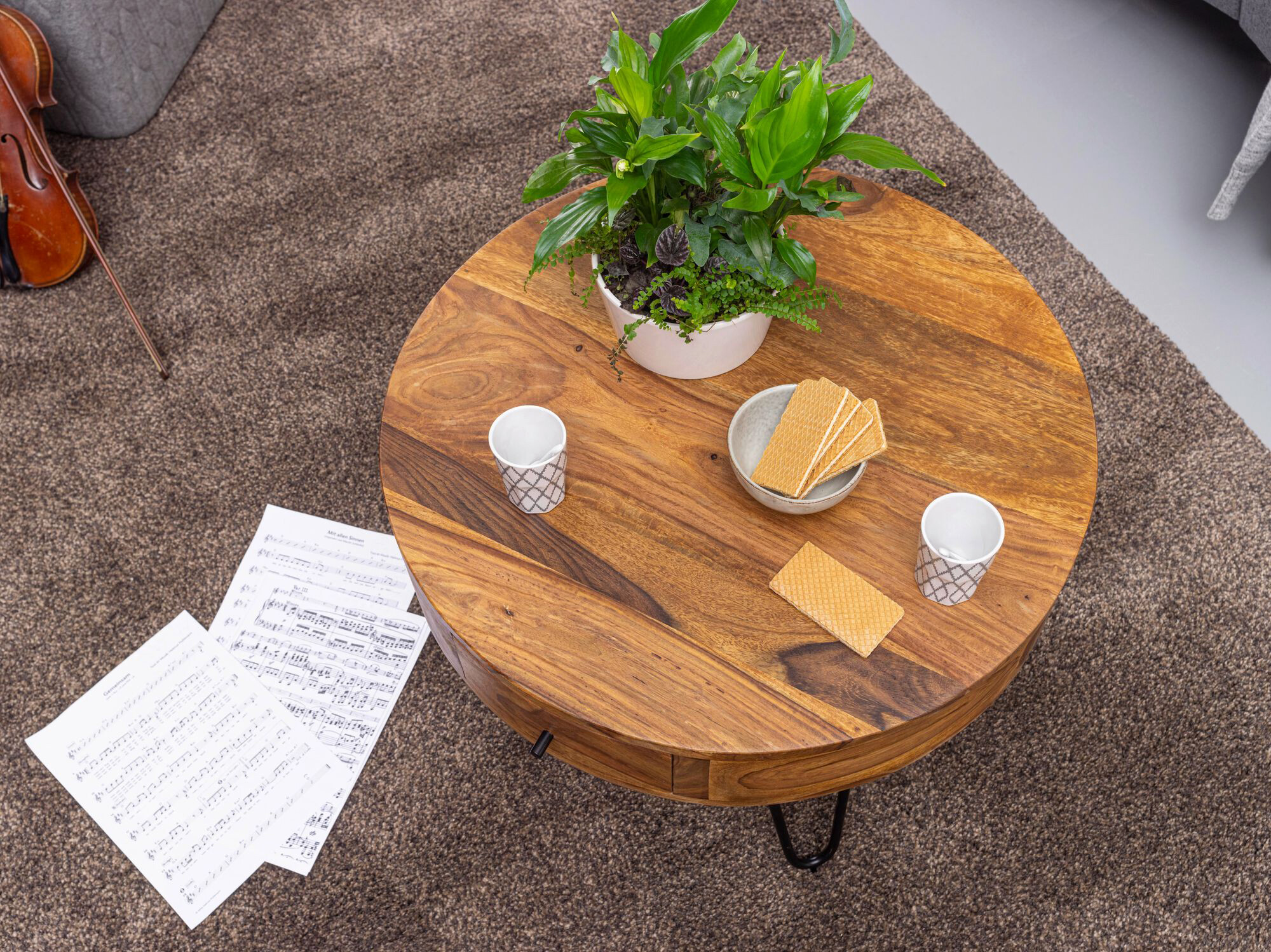 Wohnling Couchtisch natur schwarz Echtholz Edelstahl B/H/T: ca. 60x44,5x60 cm