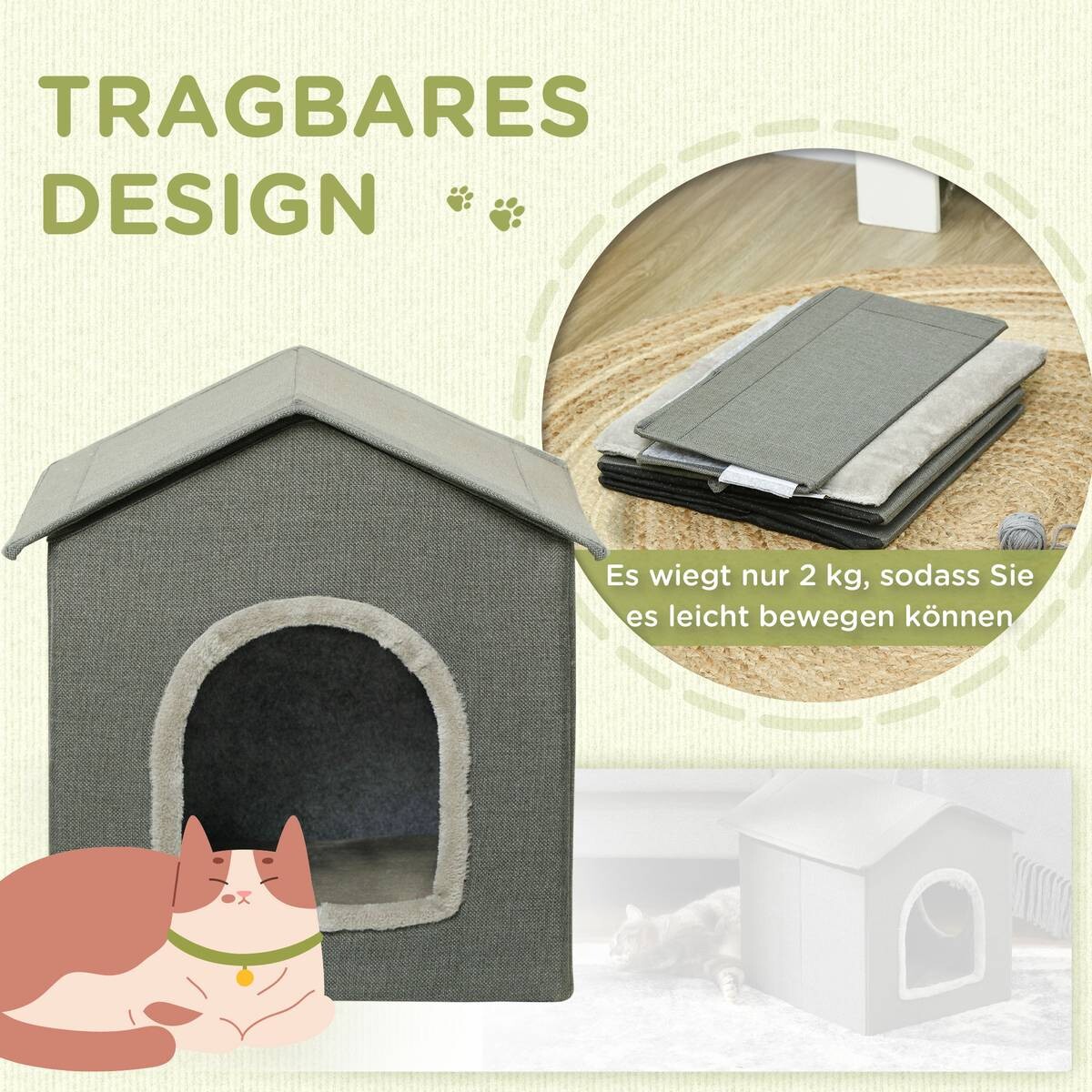 PawHut Katzenhaus grau PVC B/H/L: ca. 43,5x40,5x39 cm