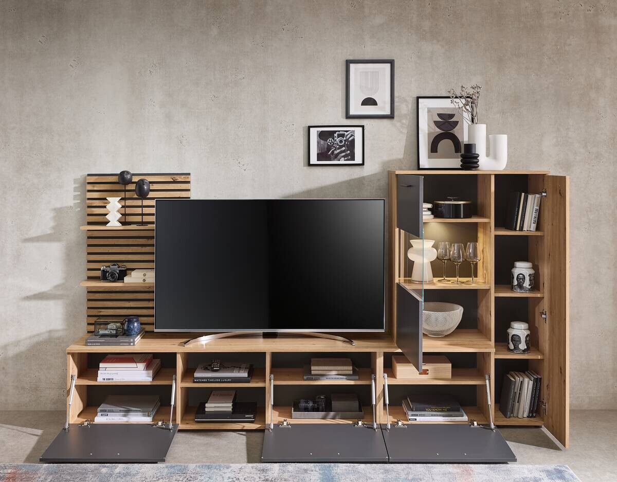 Wohnwand Heathrow Eiche Artisan Nachbildung anthrazit B/H/T: ca. 250x135x38 cm