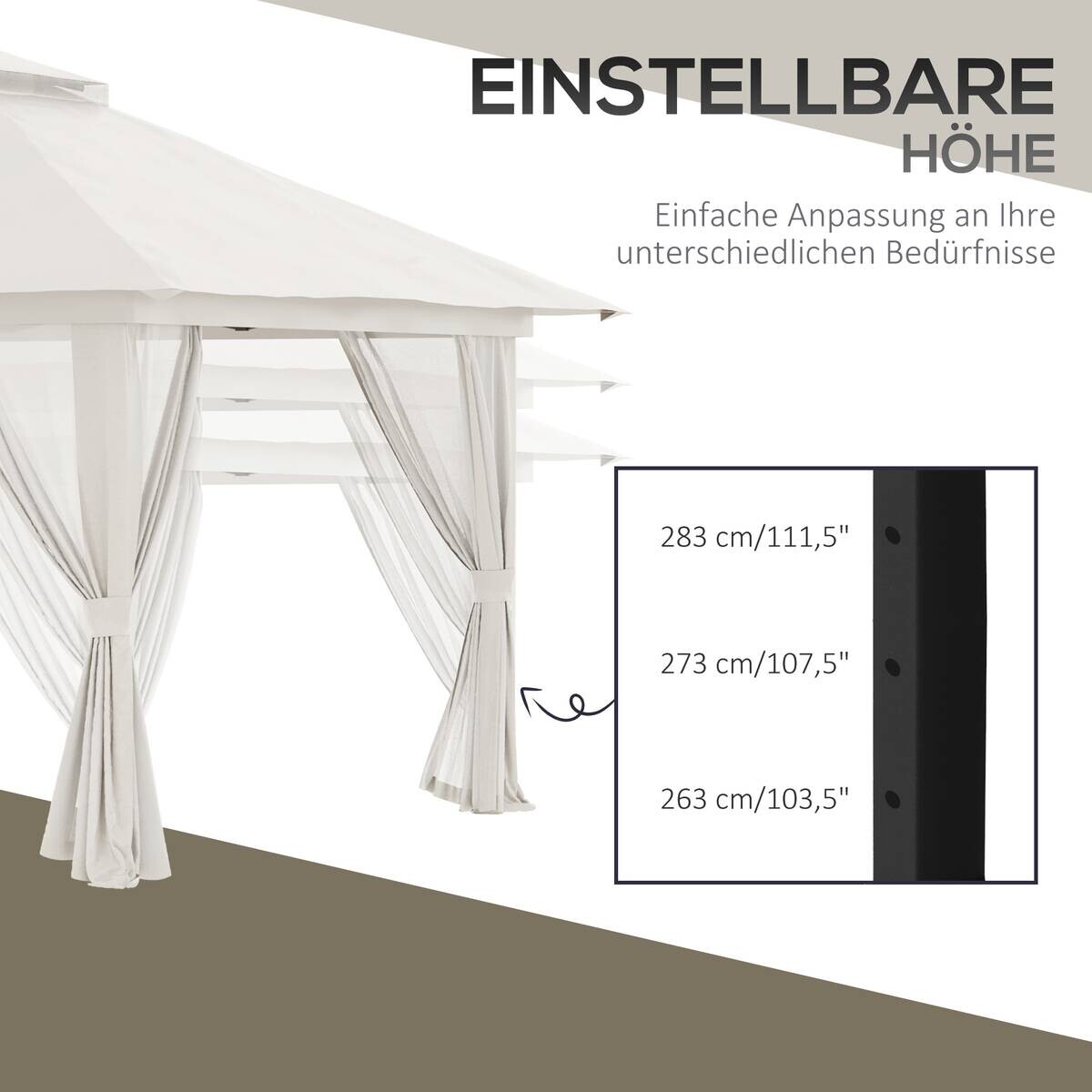 Outsunny Pavillon cremeweiß Polyester B/H/L: ca. 392x283x392 cm