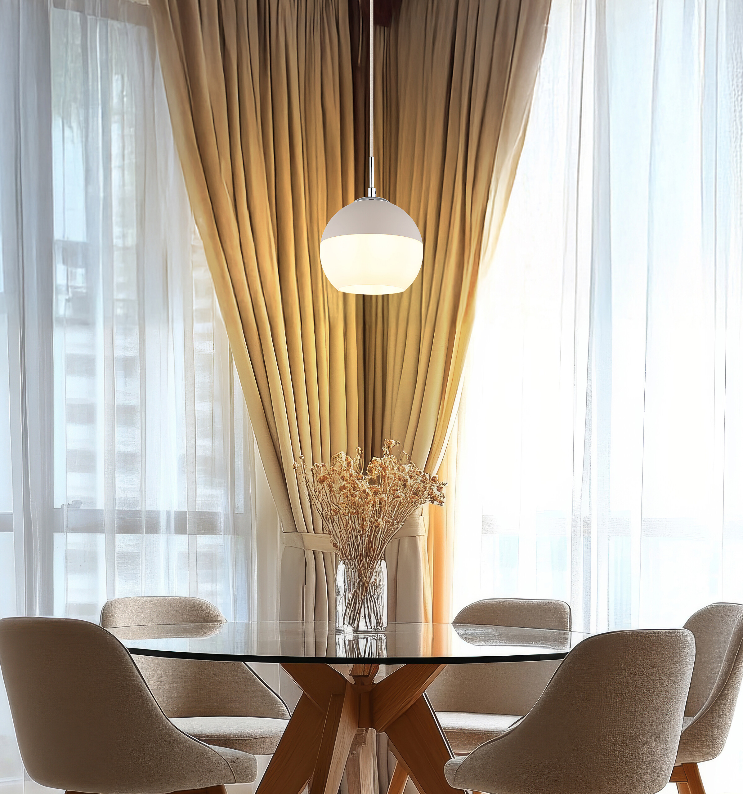 GLOBO Pendelleuchte weiß Opal sand Glas Textil Metall H/D: ca. 120x20 cm E27 1 Brennstellen