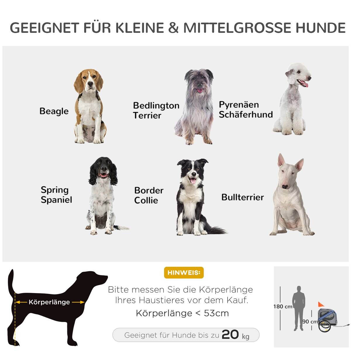 PawHut Fahrradanhänger grau grau B/H/L: ca. 73x130x90 cm