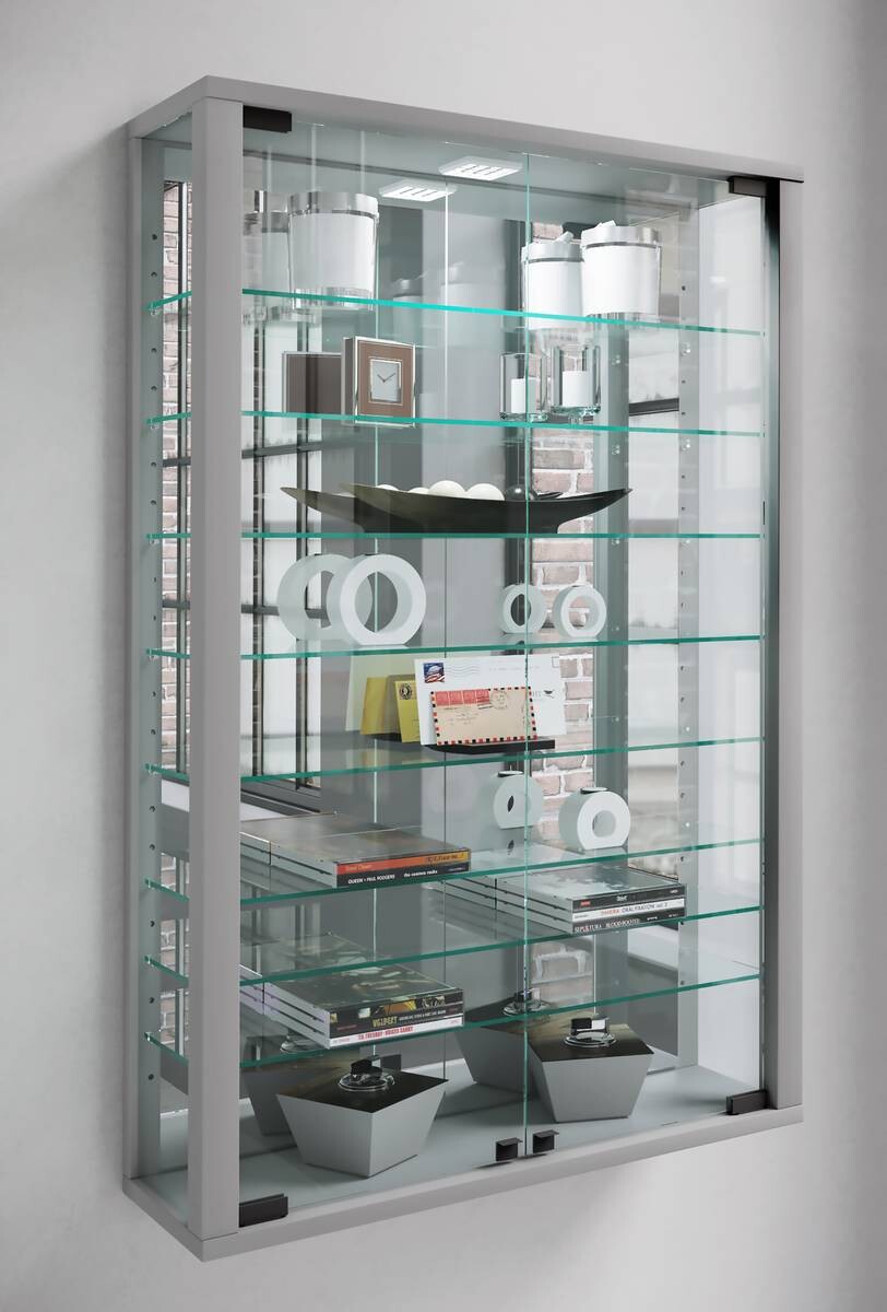 Vitrine Vitrosa silber Holzwerkstoff Glas B/H/T: ca. 59x91x18 cm