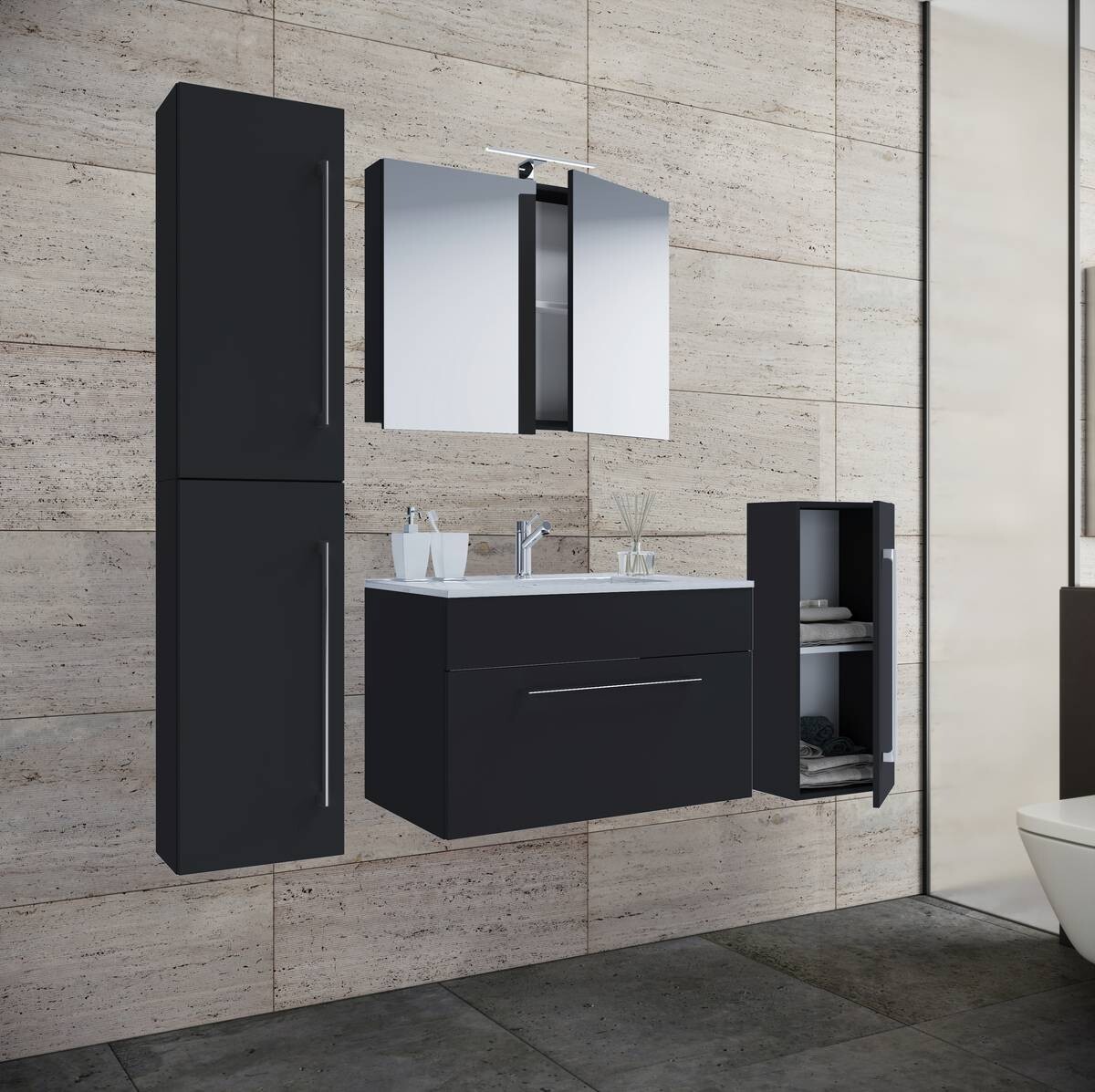 Waschplatz 5tlg-Badinos schwarz B/H/T: ca. 80x50x46 cm