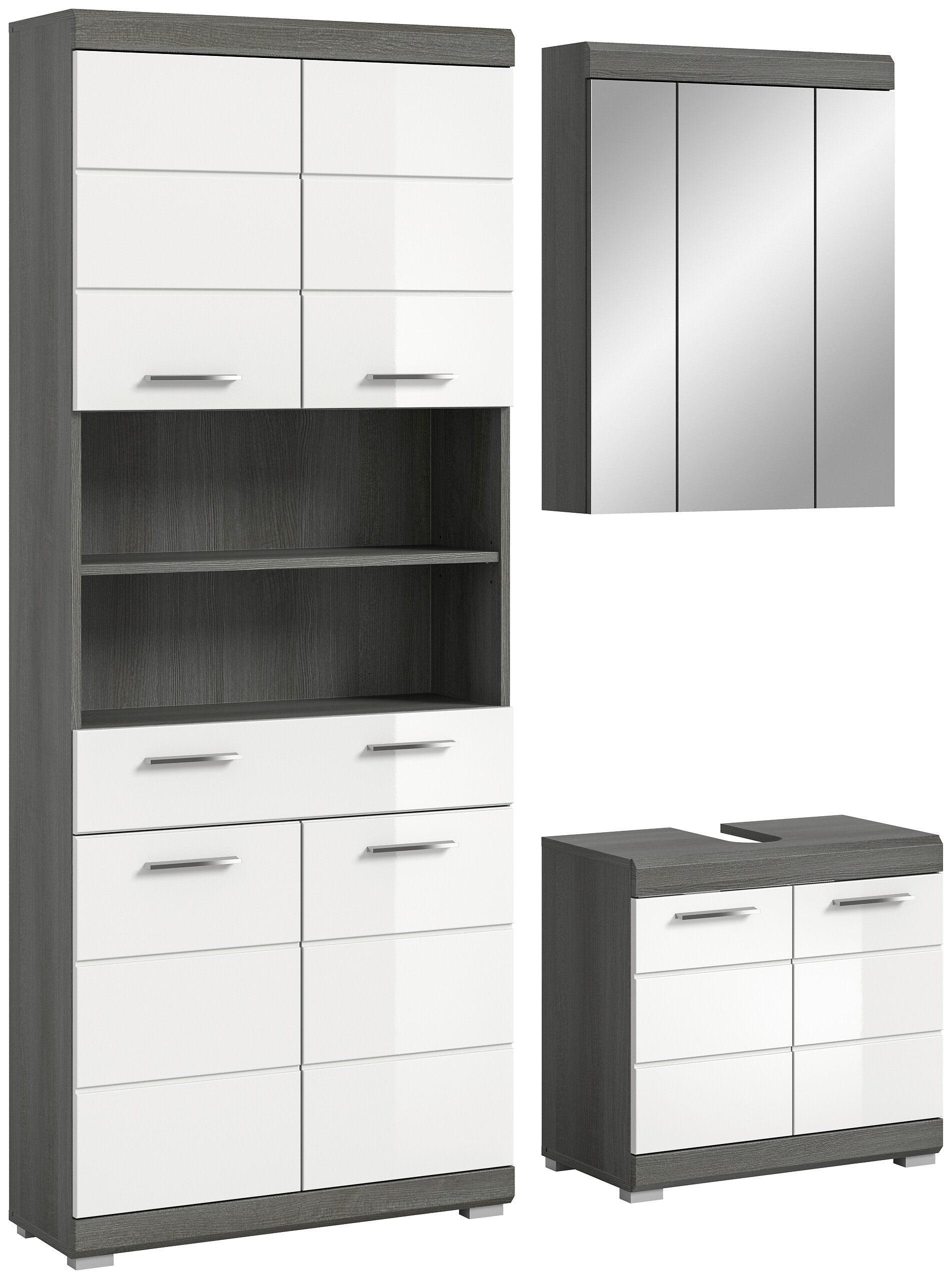 Badezimmer-Set Scout Rauchsilber Nachbildung weiß Hochglanz B/H/T: ca. 149x34x191 cm