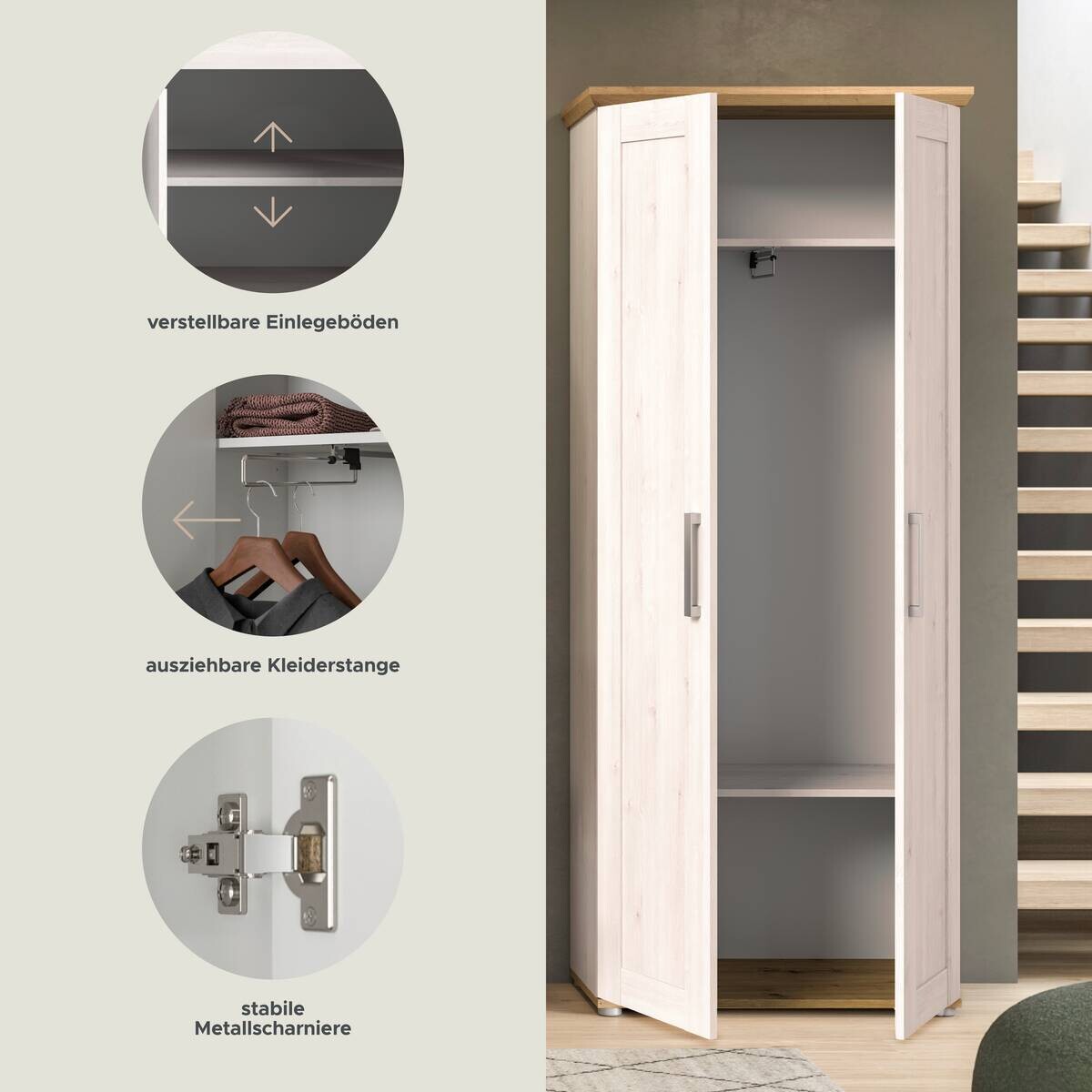 Garderobenschrank Verona Sibiu Lärche Nachbildung Eiche Artisan Nachbildung B/H/T: ca. 80x196x39 cm