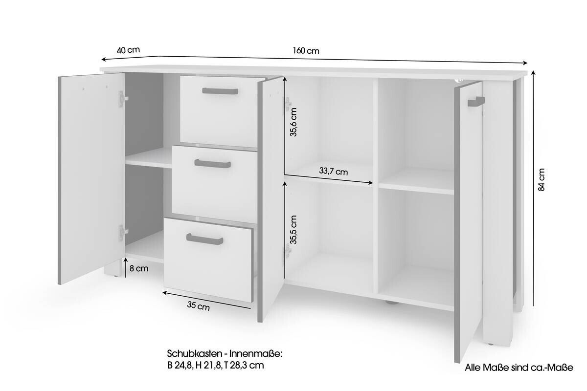 Sideboard FARO weiß schwarz B/H/T: ca. 160x84x40 cm