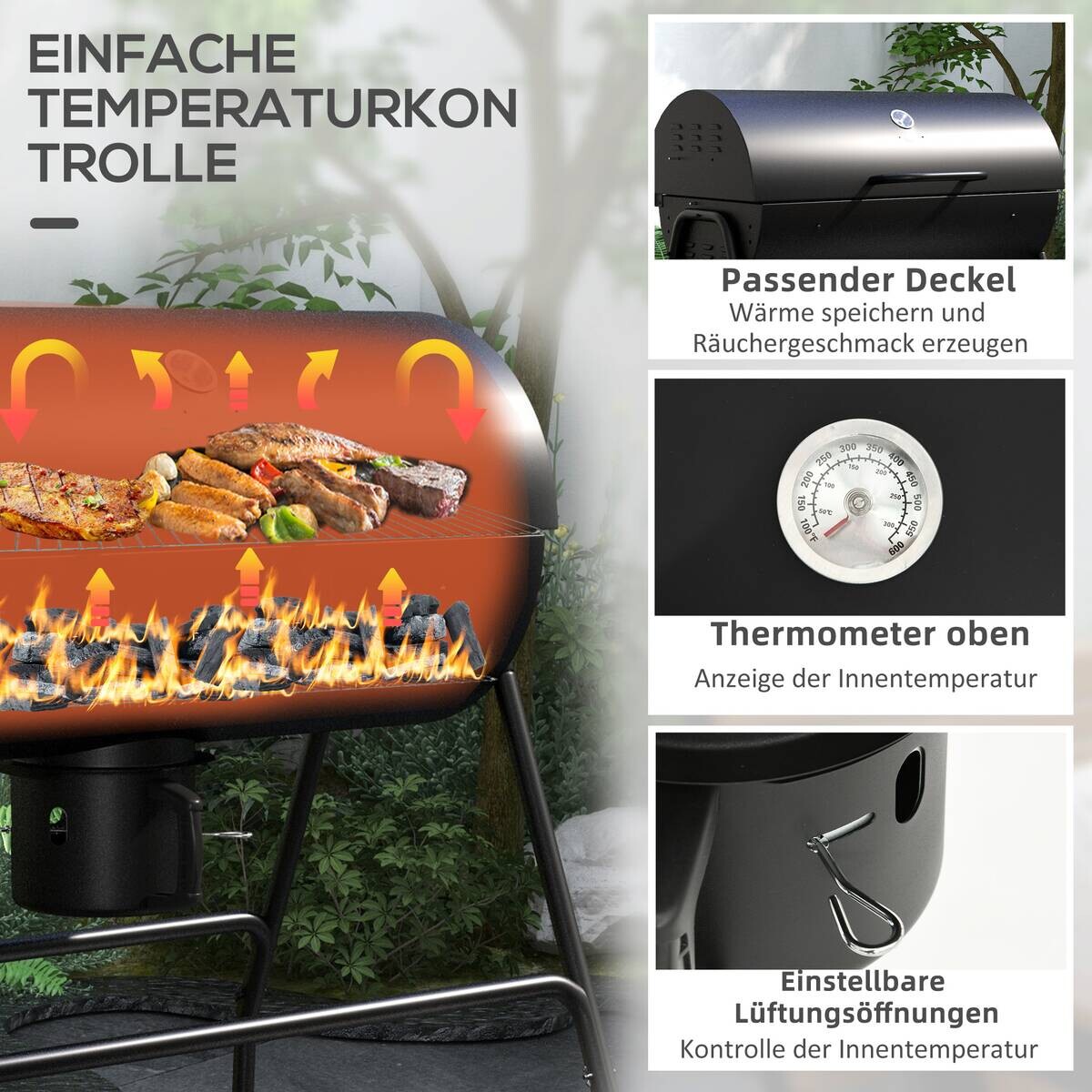 Outsunny Holzkohlegrill Metall B/H/L: ca. 71,5x102x95 cm