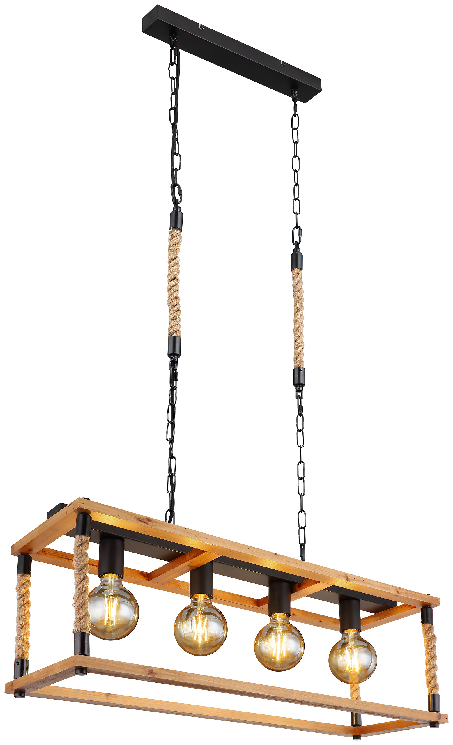 GLOBO Pendelleuchte 15691-4H schwarz braun Metall Holz B/H/L: ca. 25x120x80 cm E27 4 Brennstellen
