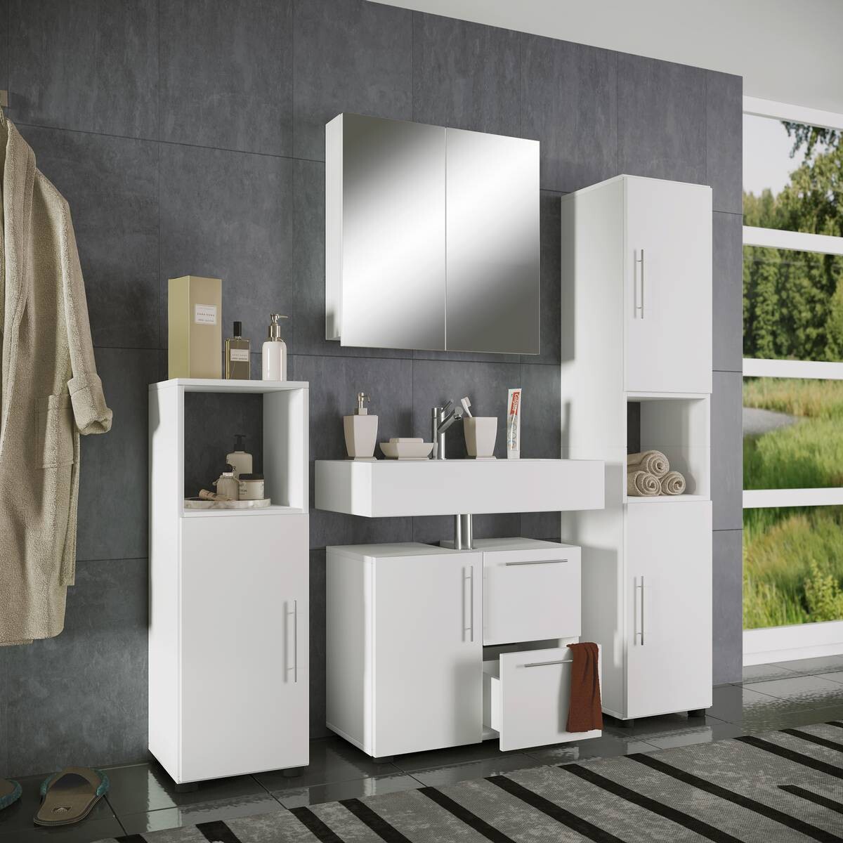 Badezimmer-Set Flandu weiß B/H/T: ca. 61x51x32 cm