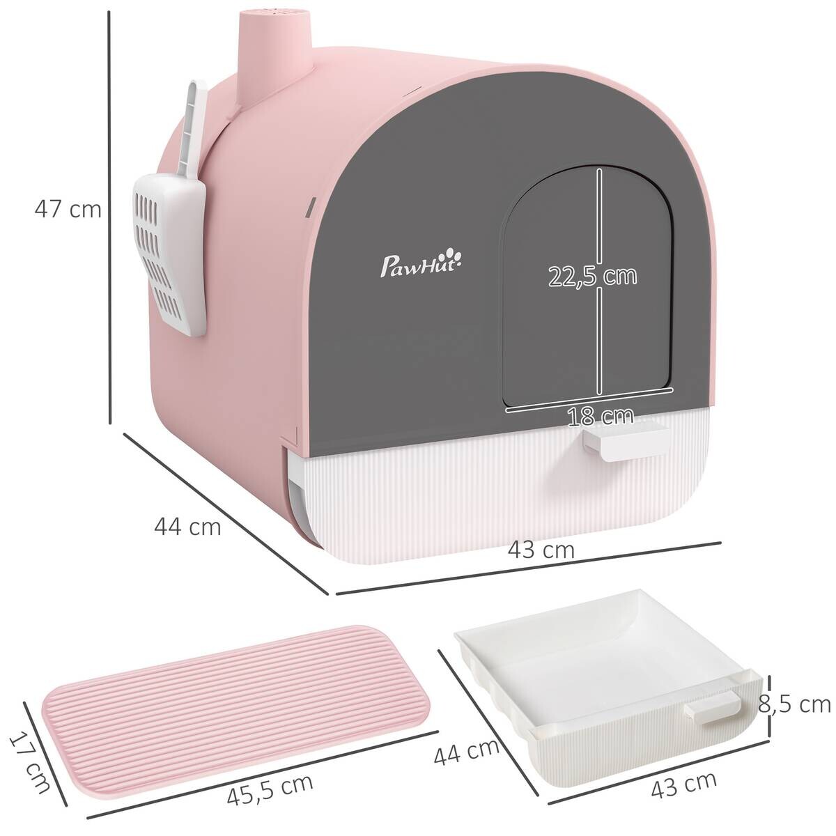 PawHut Katzentoilette rosa Kunststoff B/H/L: ca. 44x47x43 cm