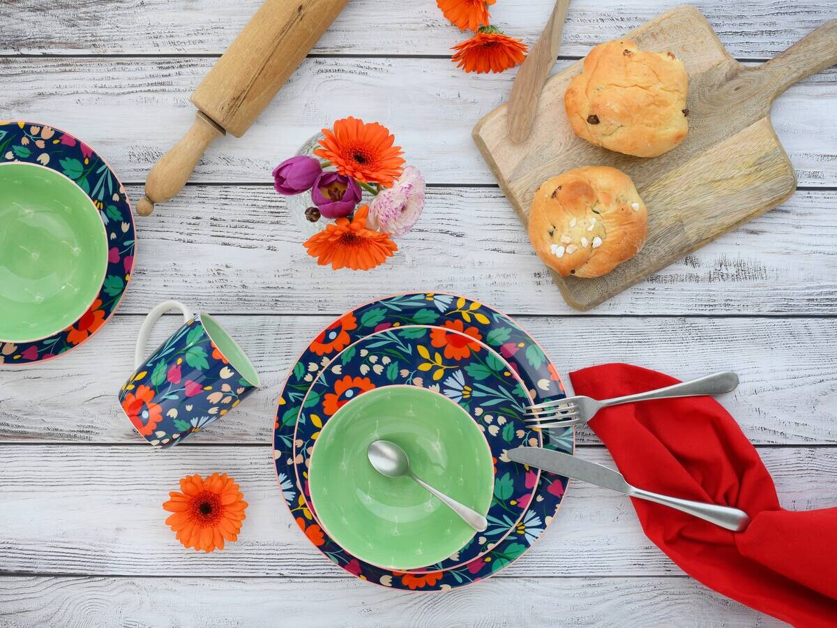 CreaTable Kombiservice Folklore blau Steinzeug 16 tlg.