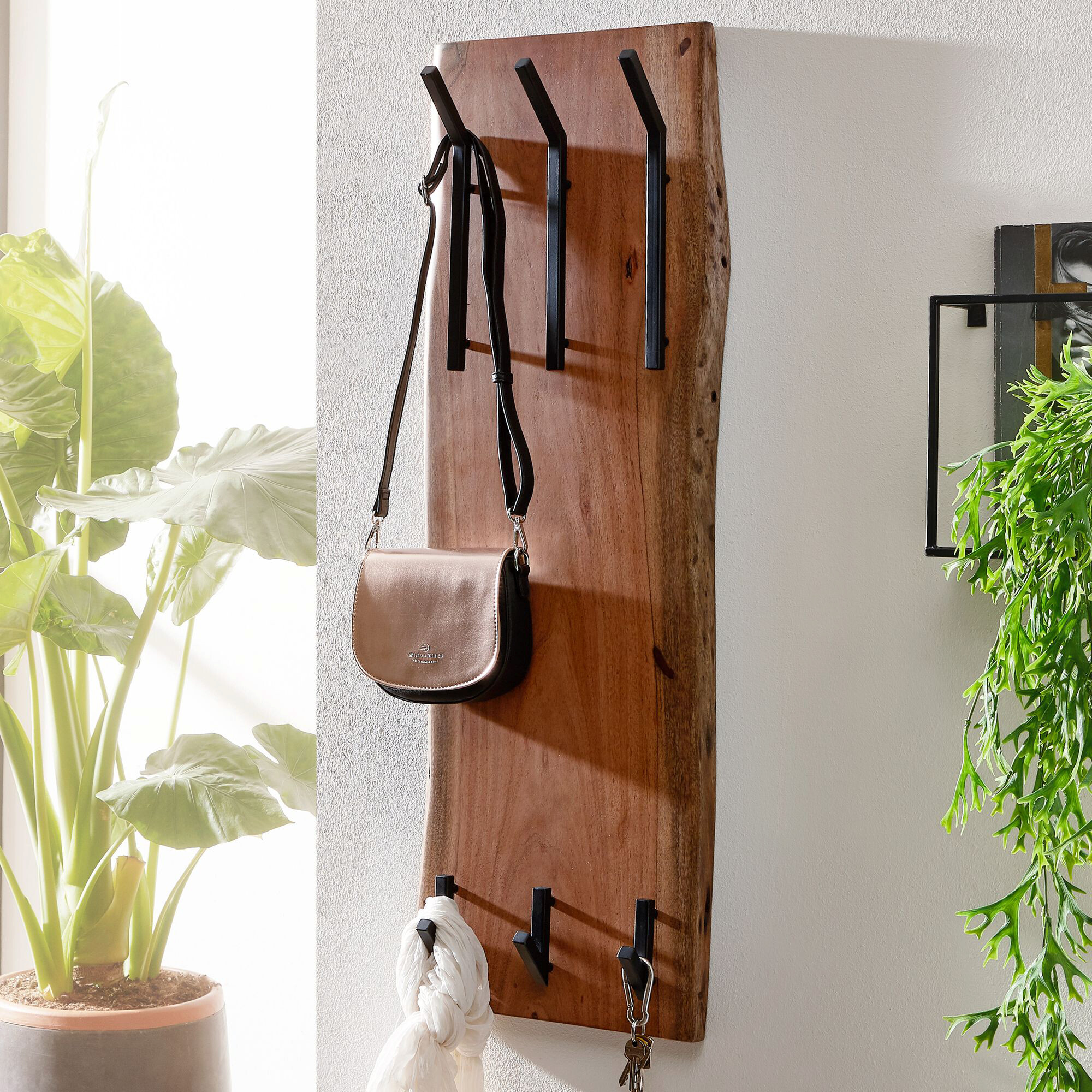 Wandgarderobe natur schwarz pulverbeschichtet B/H/T: ca. 35,5x100x11 cm
