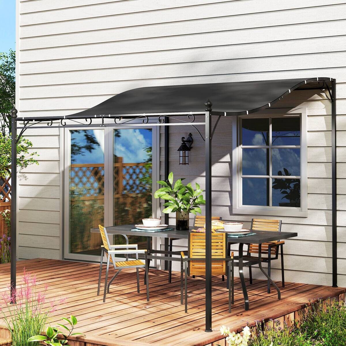 Outsunny Anbaupavillon dunkelgrau Metall B/H/L: ca. 298x250x248 cm