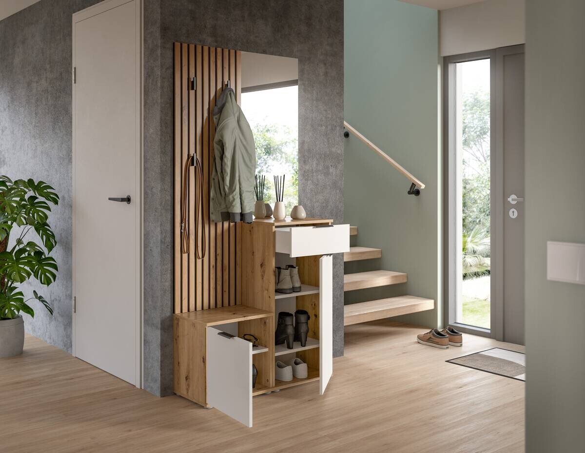 Garderobe Simple Eiche Artisan Nachbildung weiß B/H/T: ca. 88x195x35 cm