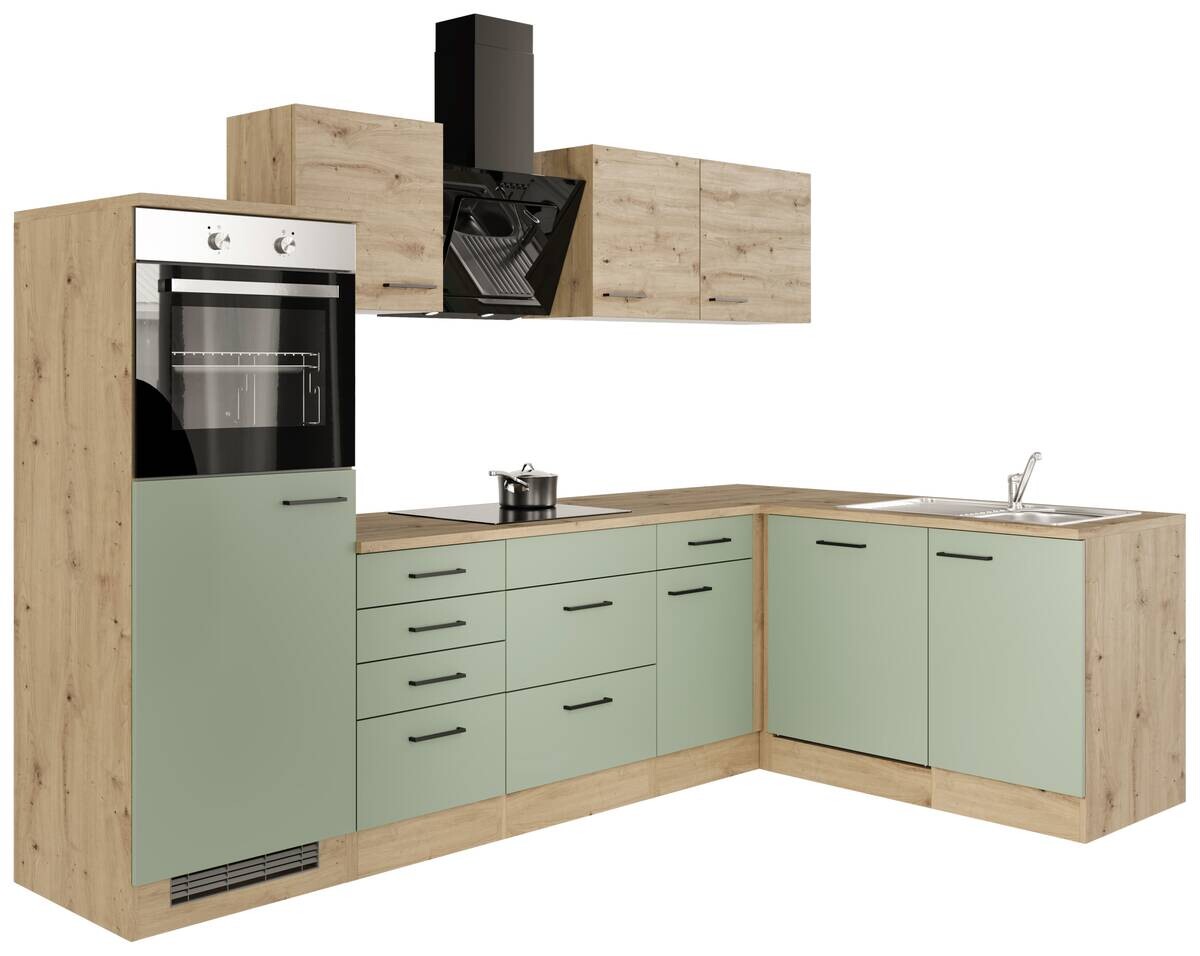 Winkelküche Cara grün matt B/H/T: ca. 280x200x60 cm