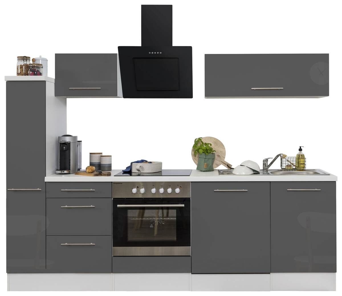 Respekta Küchenblock Amanda grau Hochglanz B/H/T: ca. 250x200x60 cm