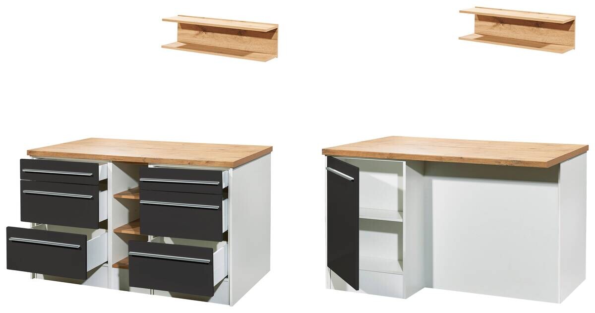 Respekta Inselküche Gabriel grau Hochglanz B/H/T: ca. 290x200x60 cm