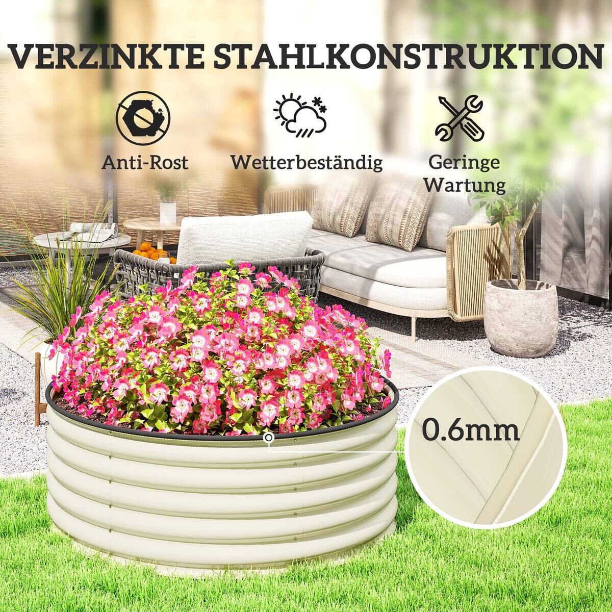 Outsunny Hochbeet cremeweiß Stahl B/H/L: ca. 120x43x120 cm