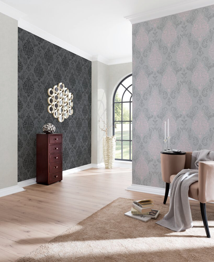 Vliestapete Ornament grau rosa B/L: ca. 53x1005 cm