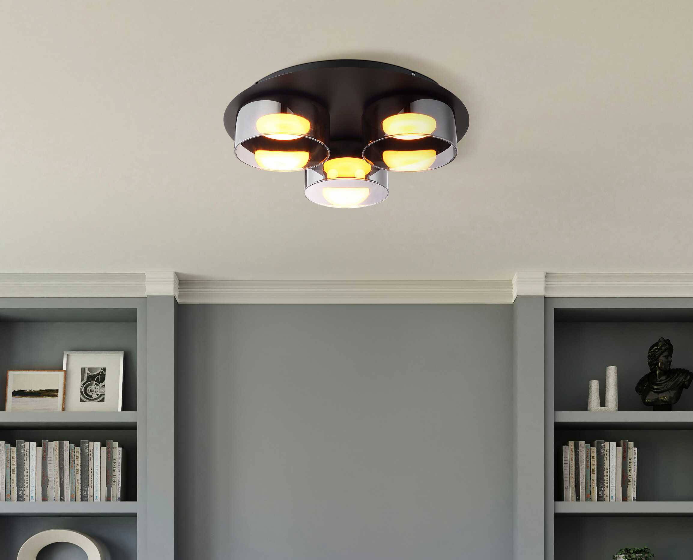 GLOBO Deckenleuchte schwarz Rauch Glas Metall Aluminium H/D: ca. 9x35 cm 3 Brennstellen