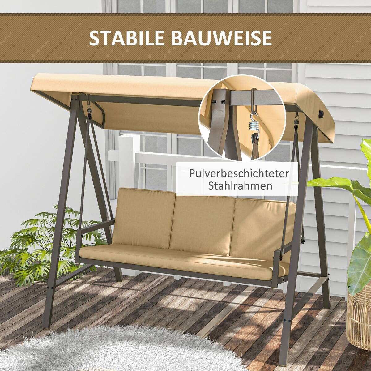 Outsunny Hollywoodschaukel beige Edelstahl B/H/L: ca. 125x200x175 cm