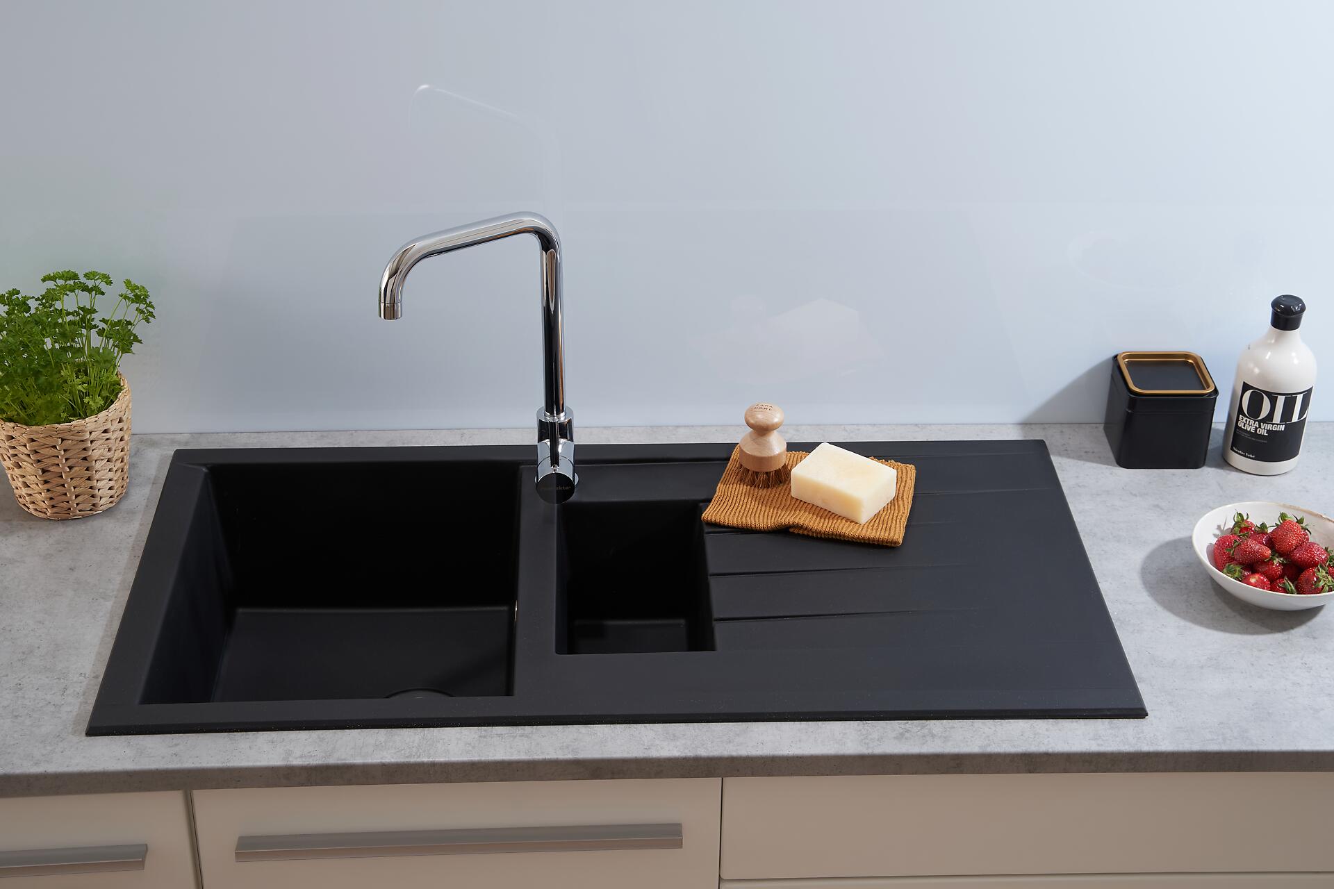 Respekta Einbauspüle Houston 100 x 50 S schwarz Mineralite B/H/T: ca. 100x21x50 cm