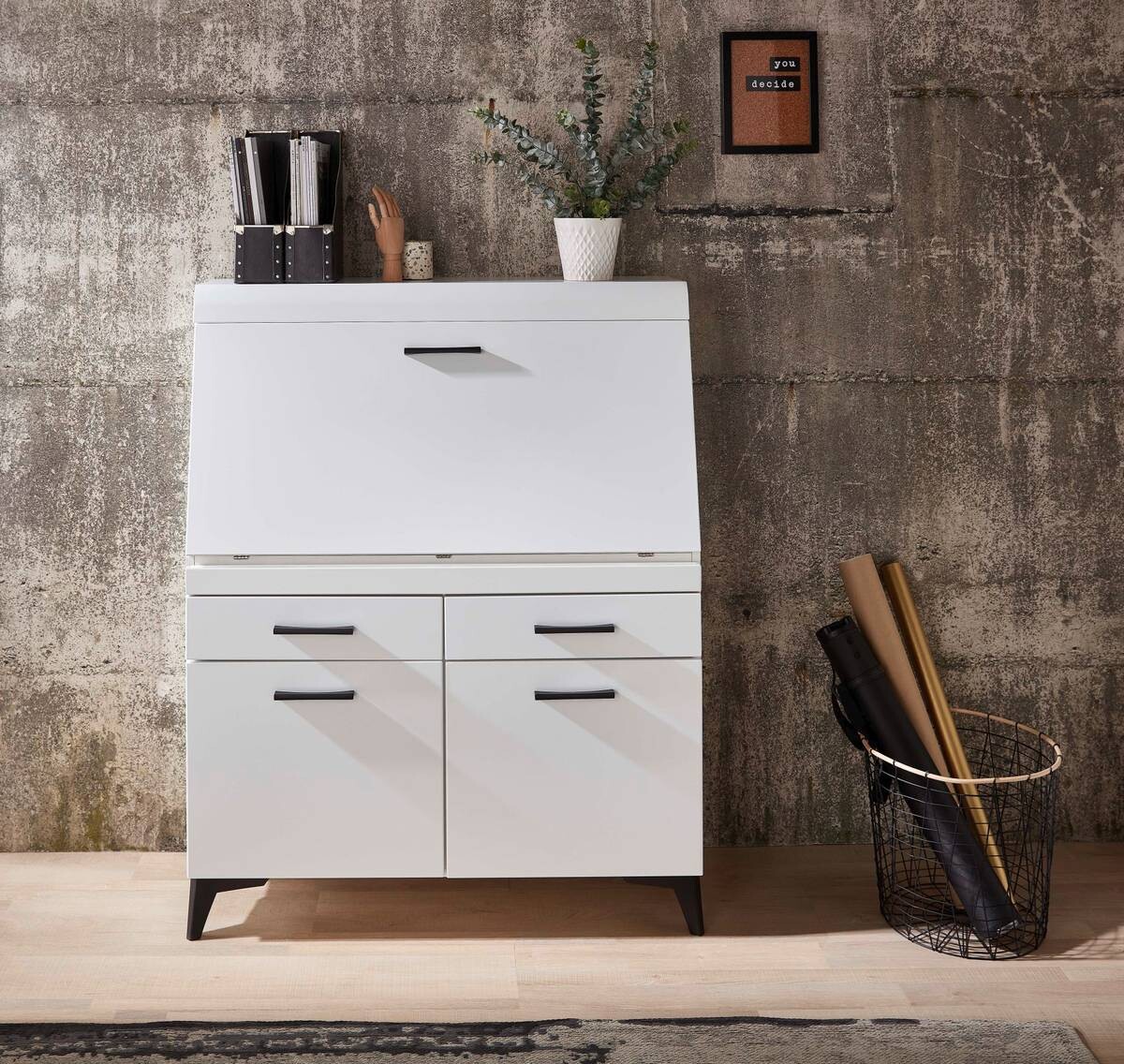 Sekretär Secret weiß matt B/H/T: ca. 98x124x42 cm