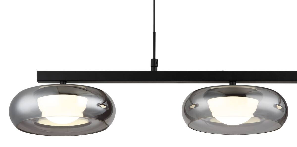 GLOBO Hängeleuchte schwarz Rauch Metall Glas B/H/L: ca. 26x17x91 cm