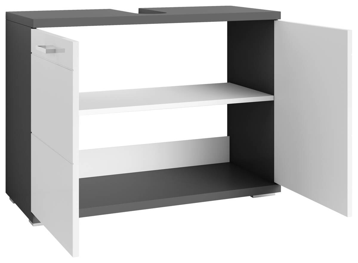 Waschbeckenunterschrank NEBRASKA anthrazit weiß Hochglanz silber verchromt B/H/T: ca. 80x59x31,5 cm