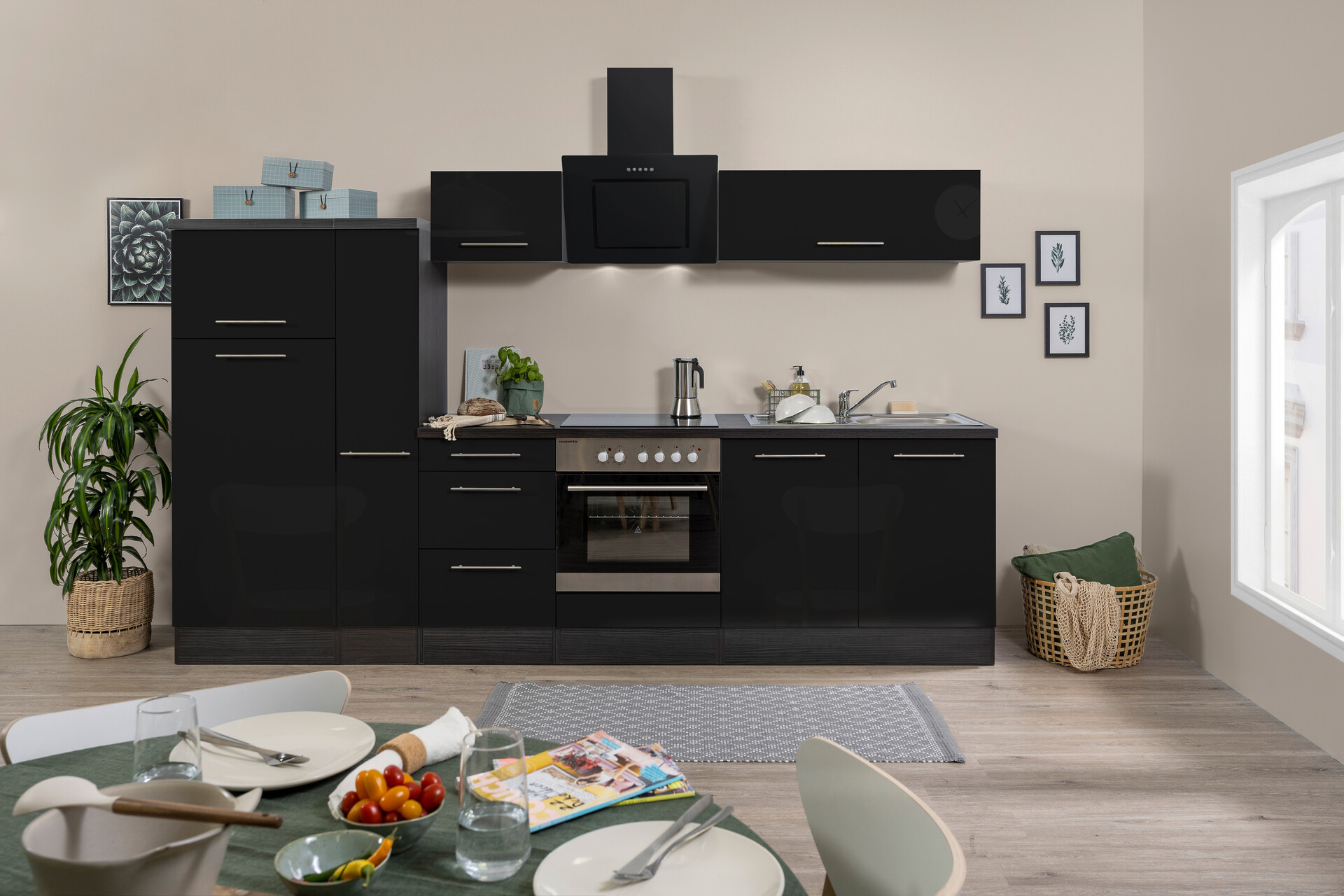 Respekta Küchenblock Amanda schwarz Hochglanz B/H/T: ca. 300x200x60 cm