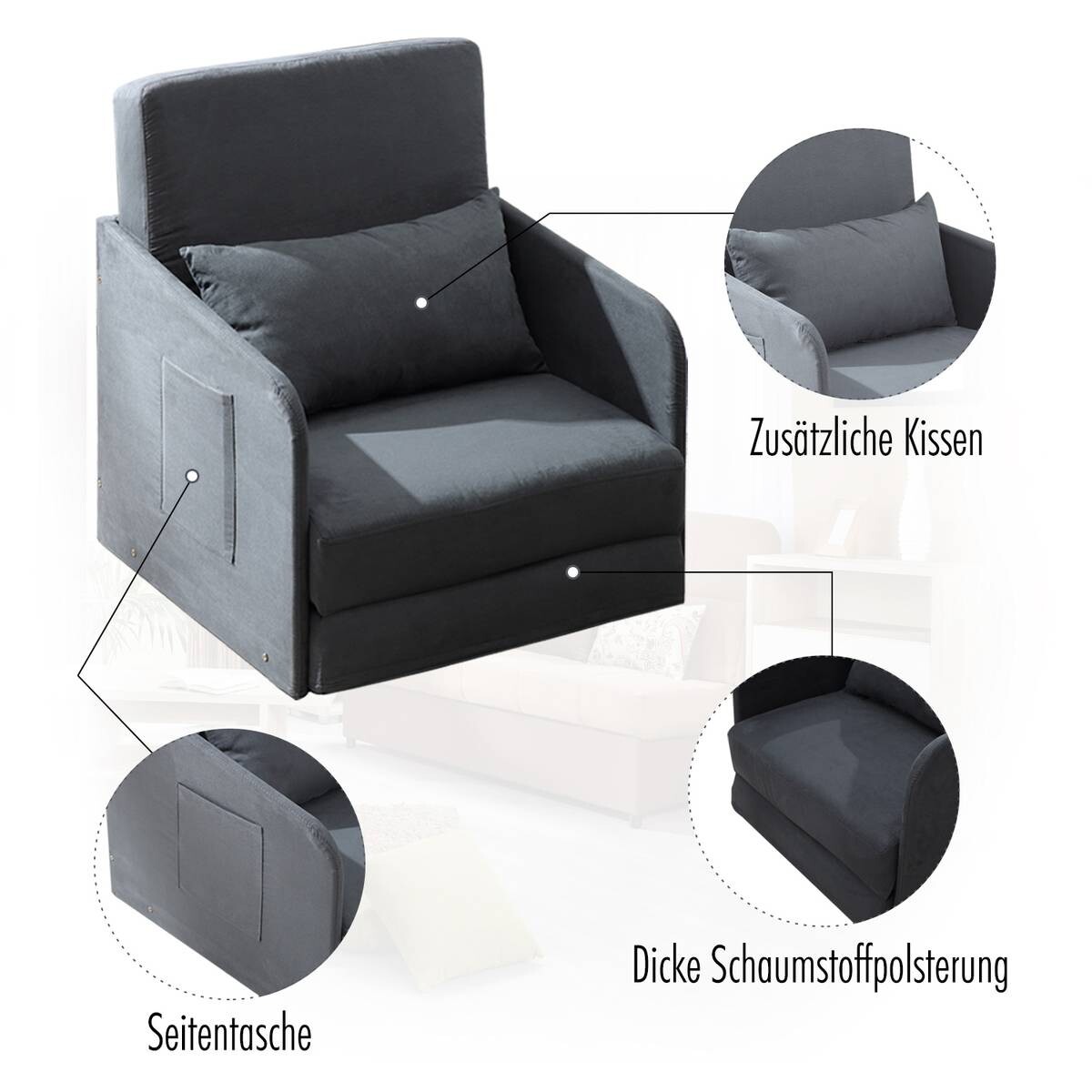 Schlafsofa 833-036 grau B/H/T: ca. 70x77x76 cm
