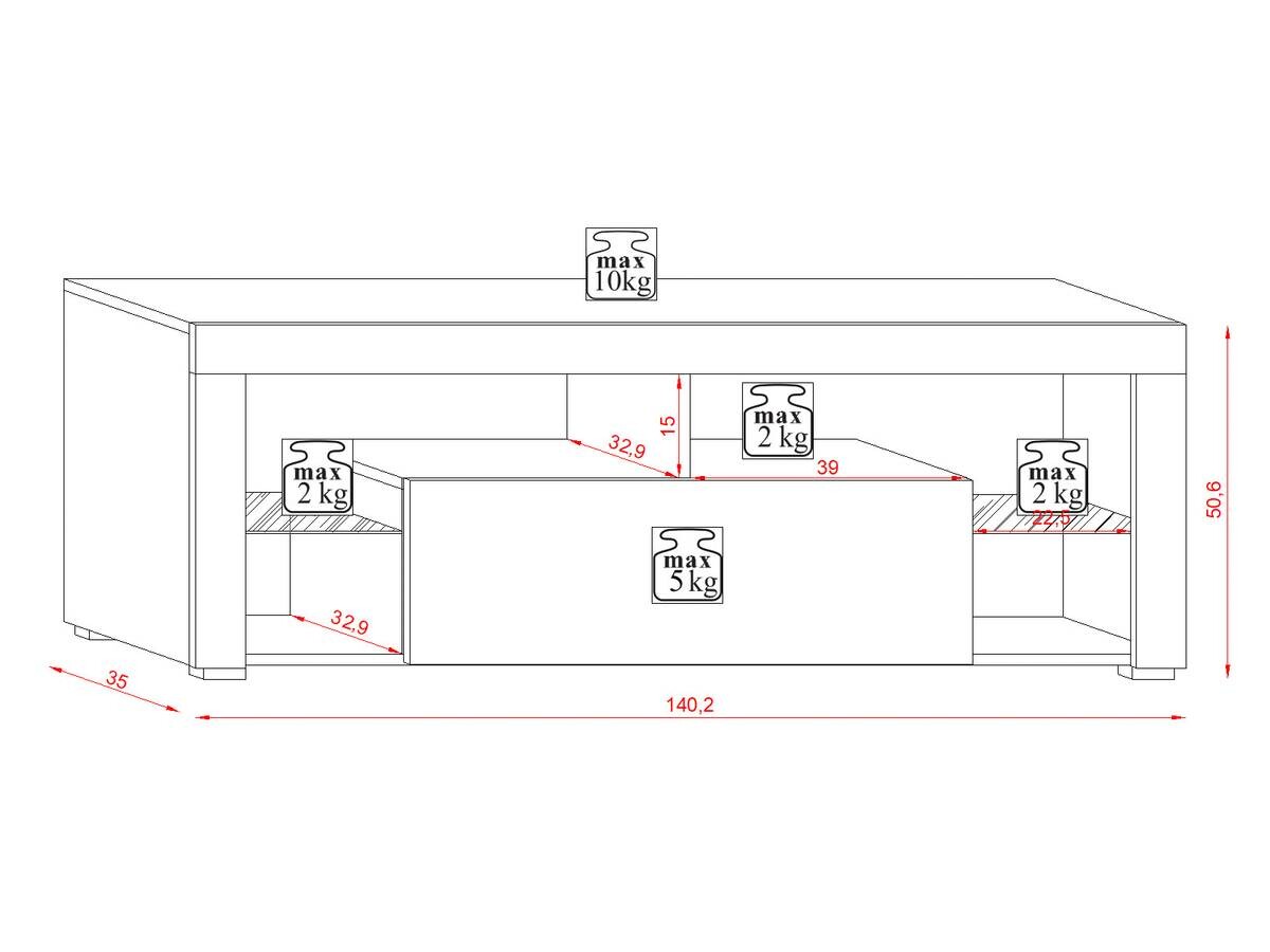 TV-Lowboard TV LOWBOARD Everest 140 LED Eiche Wotan Nachbildung schwarz glänzend B/H/T: ca. 140x50x35 cm
