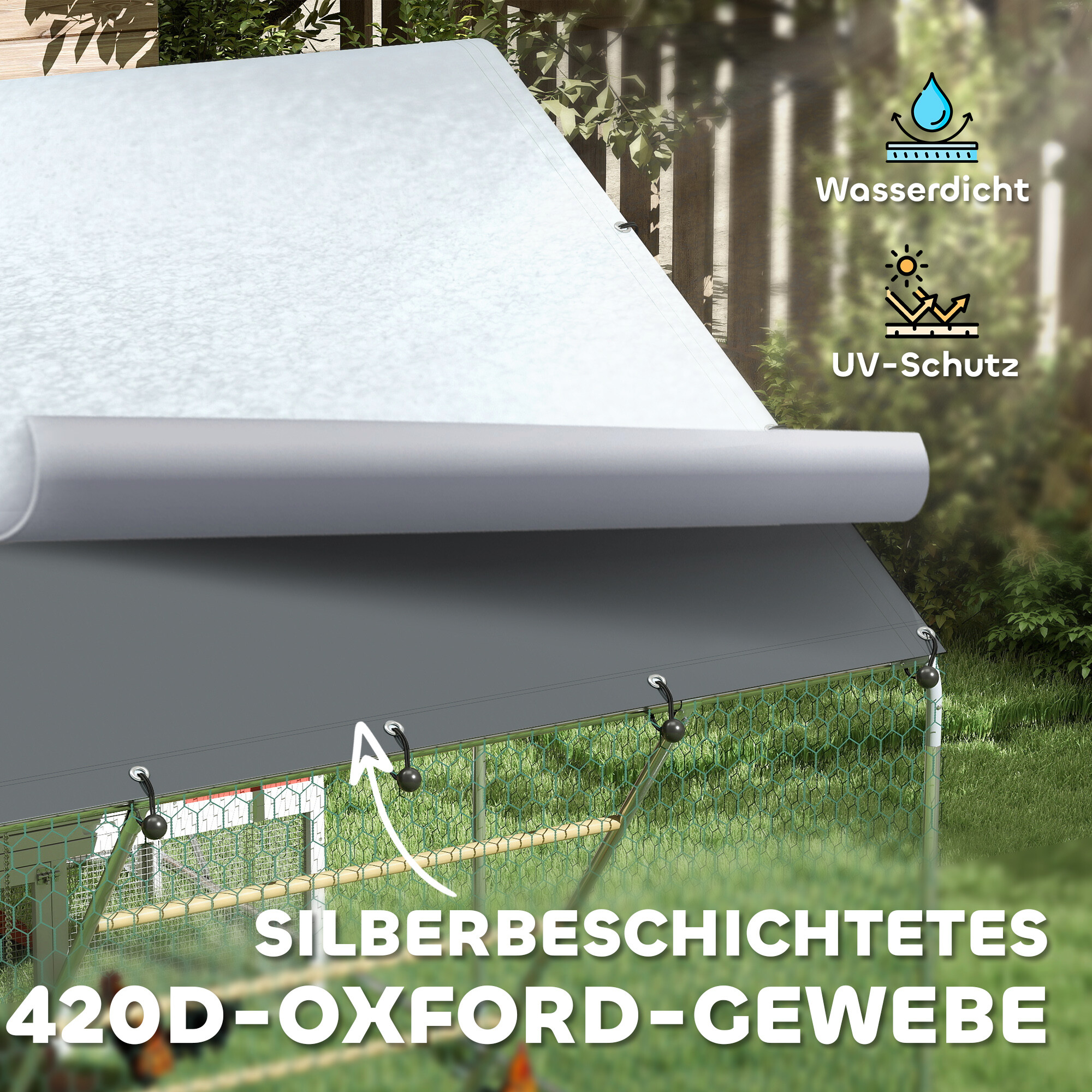 PawHut Hühnerstall silber Stahl B/H/L: ca. 200x195x300 cm