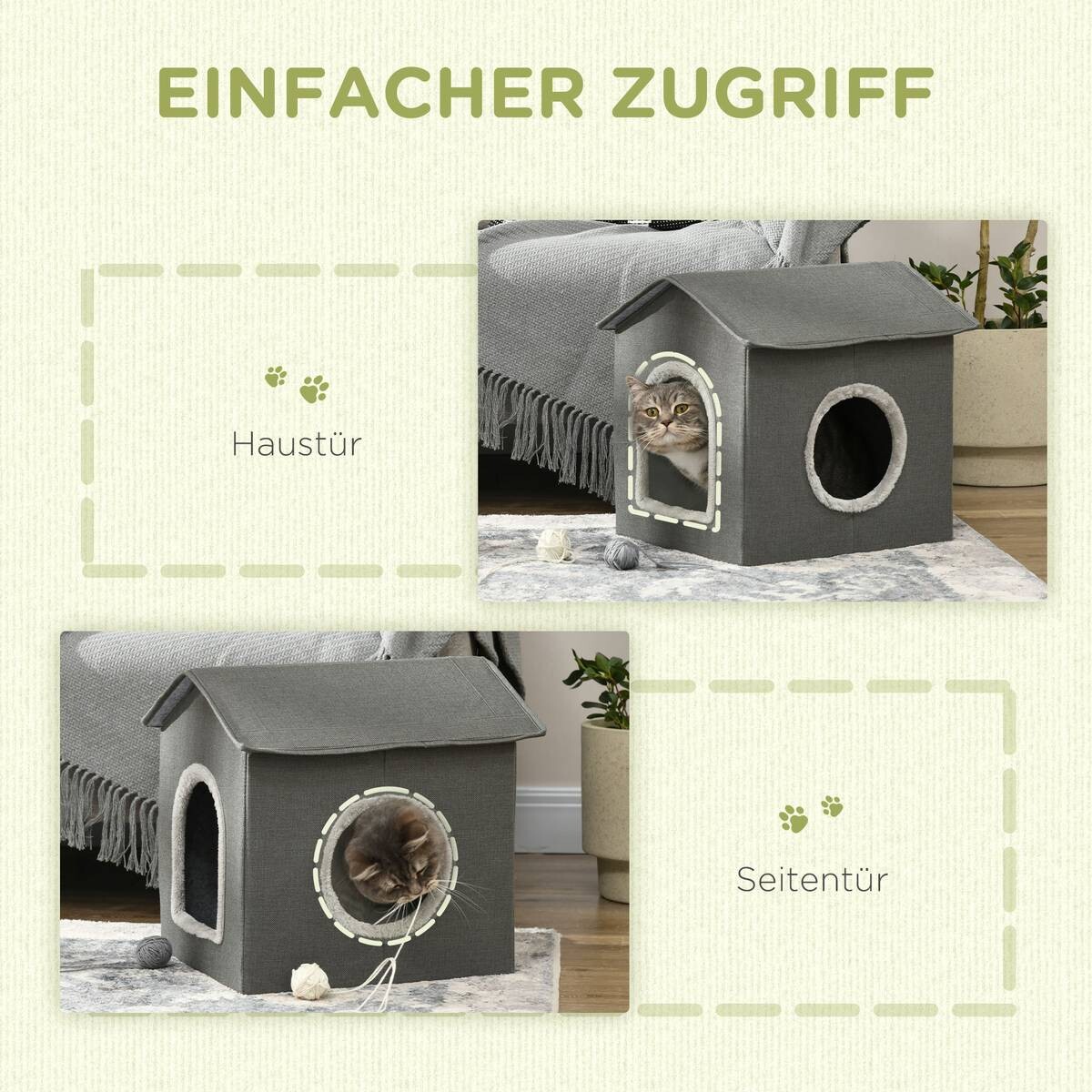 PawHut Katzenhaus grau PVC B/H/L: ca. 43,5x40,5x39 cm