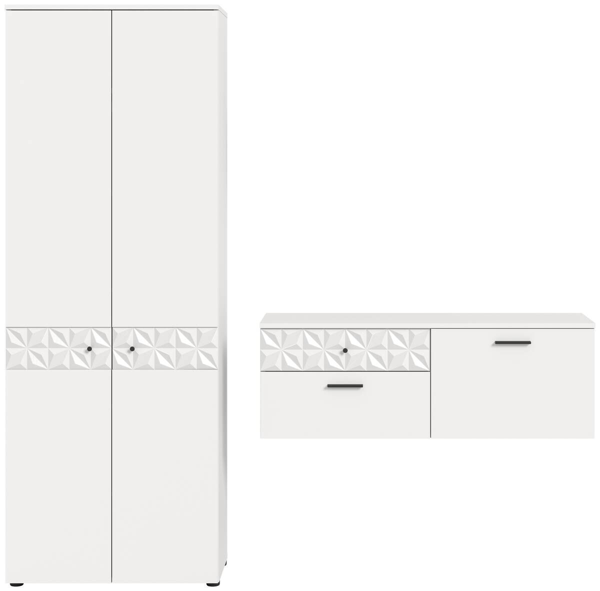 Garderobe Prisma weiß weiß Hochglanz B/H/T: ca. 195x192x34 cm