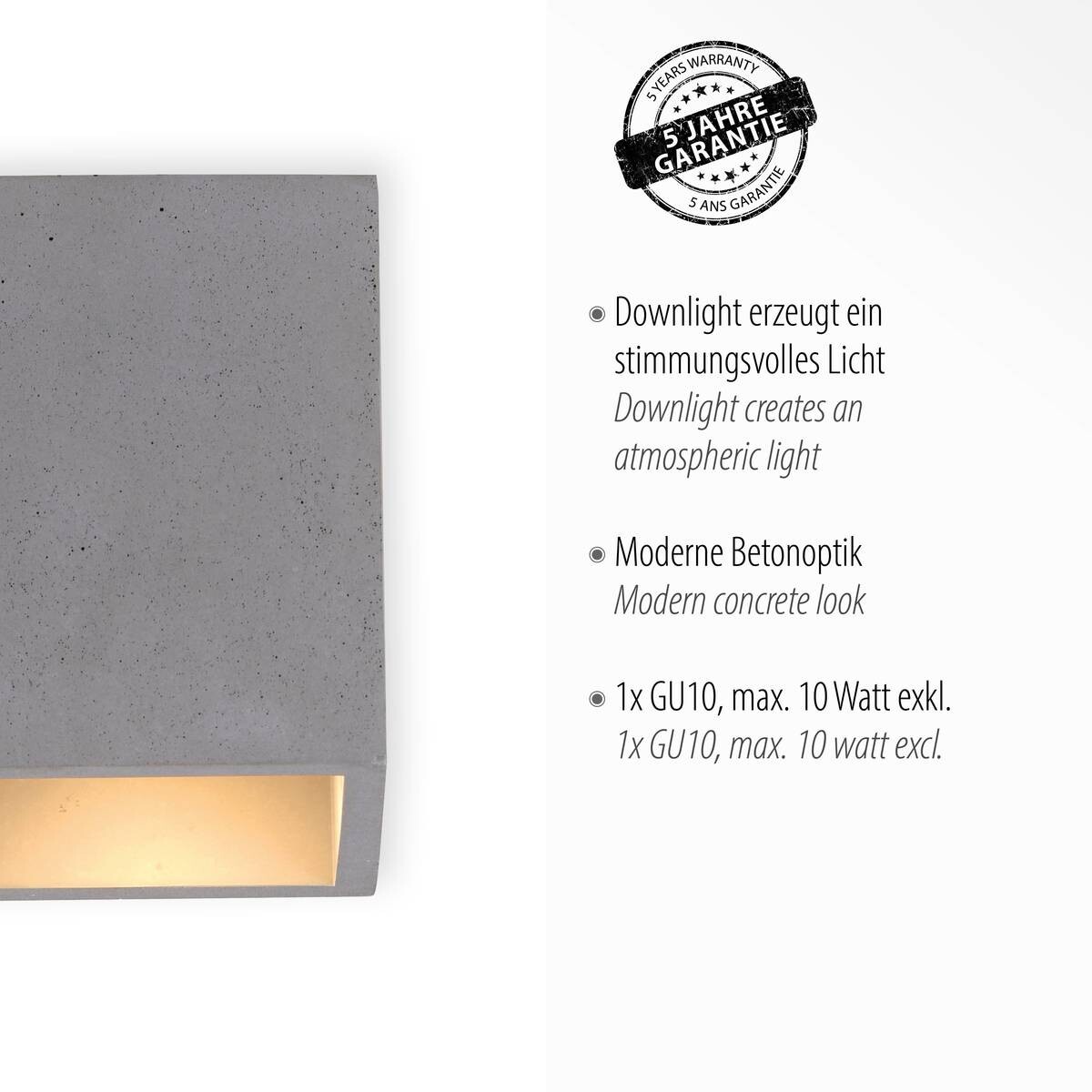 Paul Neuhaus Deckenleuchte ETON 6161-22 grau Eisen Beton B/H: ca. 11x14 cm GU10 1 Brennstellen