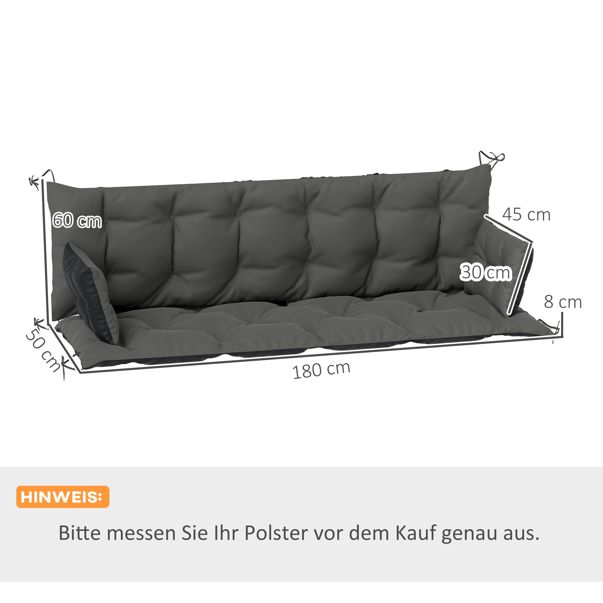 Outsunny Sitzkissen-Set schwarz Polyester B/H/L: ca. 110x8x180 cm