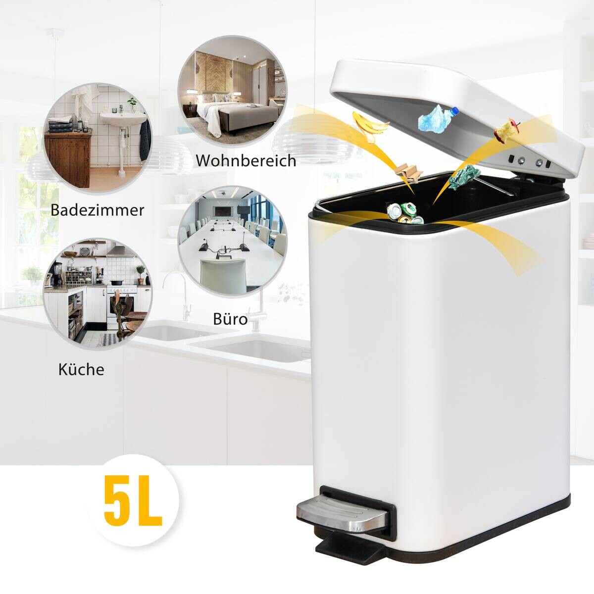 HOMCOM Mülleimer weiß B/H/L: ca. 14x29,2x32 cm