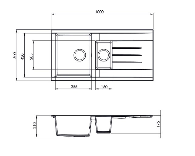 Respekta Einbauspüle Houston 100 x 50 S schwarz Mineralite B/H/T: ca. 100x21x50 cm