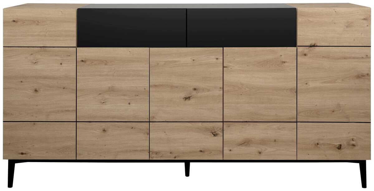 Sideboard Nola Eiche Artisan Nachbildung schwarz B/H/T: ca. 180x90x42 cm