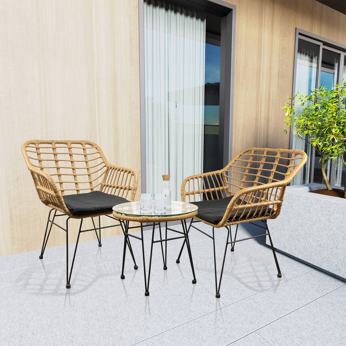 VCM Gartenstuhl-Set Ragali braun Polyrattangeflecht